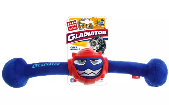 Игрушка для собак GiGwi Gladiator Гантеля Гладиатор в резиновом шлеме с пищалкой синий 41 см (1 шт)