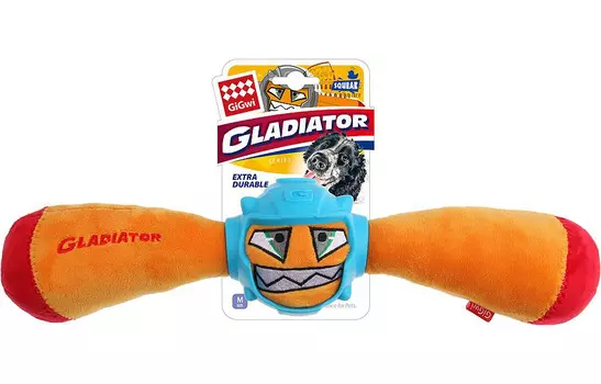 Игрушка для собак GiGwi Gladiator Палка Гладиатор в резиновом шлеме с пищалкой оранжевый 41 см (1 шт)
