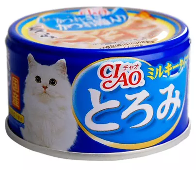 Inaba Ciao для взрослых кошек карпаччо из мраморной вырезки японского тунца-бонито c парной курицей в сливочном соусе (80 гр)