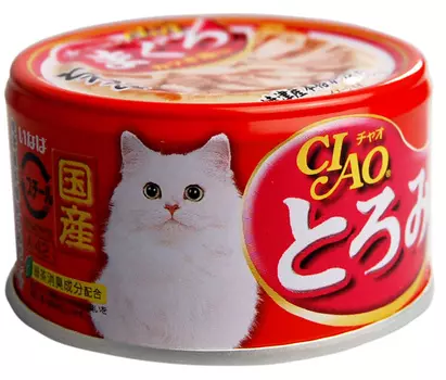 Inaba Ciao для взрослых кошек с карпаччо из мраморной вырезки японского тунца-бонито, желтоперым тунцом и парной курицей (80 гр)