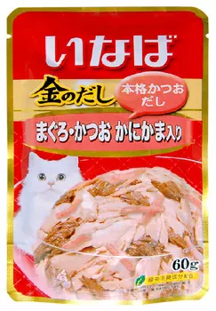 Inaba для взрослых кошек с желтоперым тунцом, японским тунцом-бонито и камчатским крабом (60 гр)