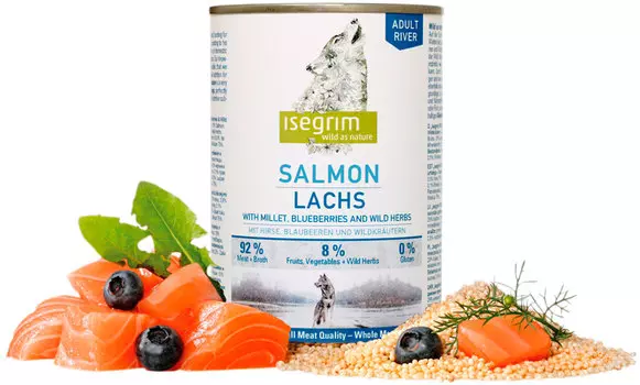 Isegrim Adult River для взрослых собак с лососем и черникой (800 гр х 6 шт)