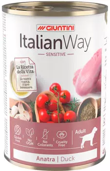 Italian Way Dog Adult Sensitive безглютеновые для взрослых собак всех пород с чувствительным пищеварением с уткой (400 гр х 12 шт)