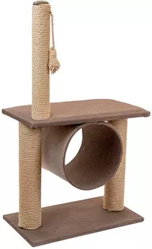 Когтеточка Дарэлл Хайтек двухуровневая с подвесным тоннелем рогожка джут 58 х 34 х 104 см (1 шт)
