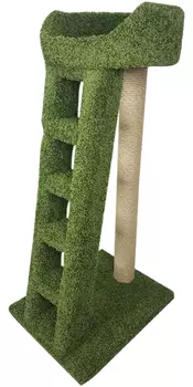 Когтеточка Лежанка с лестницей Пушок ковролин зеленая (1 шт)