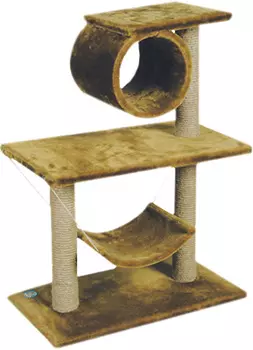 Комплекс для кошек двухэтажный с трубой и гамаком Зооник мех 70 х 40 х 90 см (1 шт)