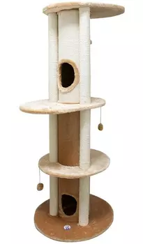 Комплекс для кошек Зооник с трубой-тоннелем и тремя полками мех/сизаль бежевый 90 х 70 х 185 см (1 шт)