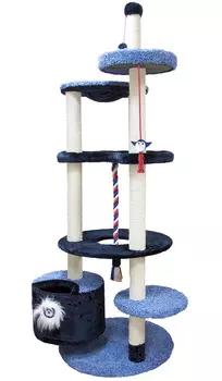 Комплекс игровой для кошек Зооник многоуровневый мех/ковролин синий 96 х 84 х 221 см (1 шт)