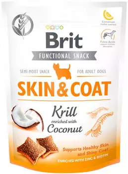 Лакомство Brit Care Skin &amp; Coat Krill для взрослых собак для кожи и шерсти с крилем и кокосом (150 гр)