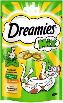 Лакомство Dreamies Mix для кошек подушечки с курицей и мятой (60 гр)