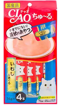 Лакомство Inaba Ciao для кошек крем-суп с иваси и желтоперым тунцом 56 гр (1 х 6 шт)