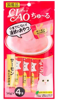 Лакомство Inaba Ciao для кошек крем-суп с лососем и парным филе курицы 56 гр (1 х 6 шт)