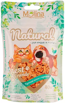 Лакомство Molina Natural Best Friends для собак и кошек чипсы куриные с треской 40 гр (1 шт)