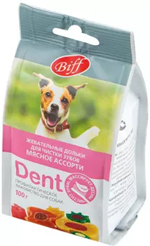 Лакомство Tit Bit Biff Dent для собак всех пород жевательные дольки для зубов мясное ассорти (100 гр)