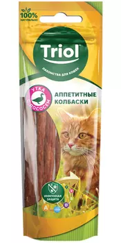 Лакомство Triol для кошек колбаски аппетитные с уткой и лососем 40 гр (1 шт)