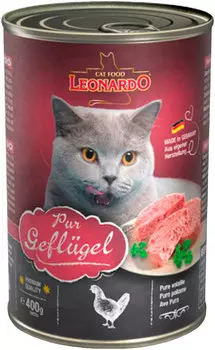 Leonardo Pur Geflugel для взрослых кошек с птицей (200 гр х 12 шт)