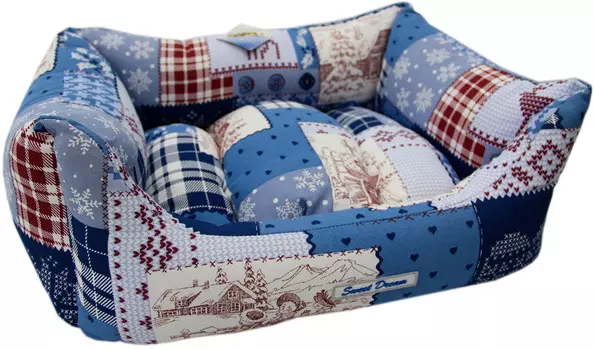 Лежак для животных Сладкий сон Пэчворк прямоугольный № 3 зима синий 68 х 60 х 19 см (1 шт)
