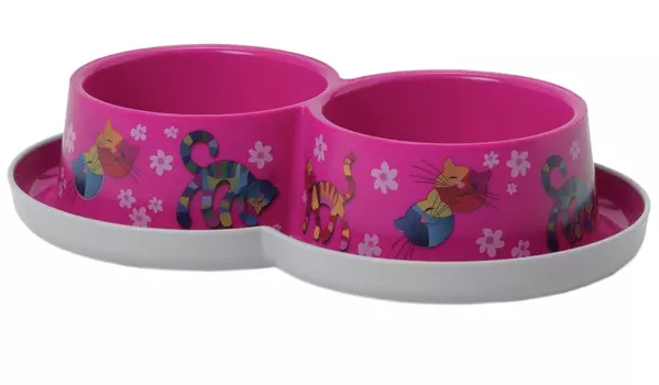 Миска двойная для кошек и собак Moderna Trendy Dinner Друзья навсегда розовая 27 х 16,5 х 6 см (1 шт)