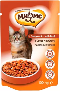 мнямс идеальный баланс для взрослых кошек с говядиной в соусе (100 гр х 24 шт)