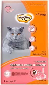 мнямс Skin &amp; Coat для взрослых кошек при аллергии с лососем (1,5 кг)