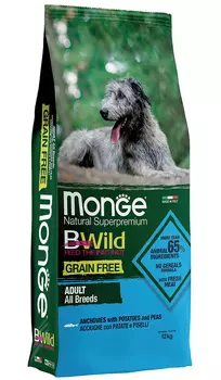 Monge Bwild Grain Free Dog Adult All Breeds беззерновой для взрослых собак всех пород с анчоусами, горохом и картофелем (12 кг)