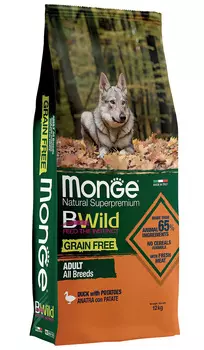 Monge Bwild Grain Free Dog Adult All Breeds беззерновой для взрослых собак всех пород с уткой и картофелем (2,5 + 2,5 кг)