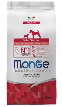 Monge Dog Mini Starter для щенков маленьких пород, беременных и кормящих сук (1,5 + 1,5 кг)