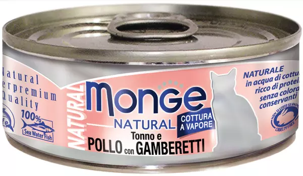 Monge Natural Cat для взрослых кошек с тунцом, курицей и креветками (80 гр х 24 шт)