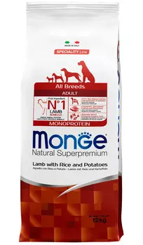 Monge Speciality Dog для взрослых собак всех пород с ягненком, рисом и картофелем (2,5 + 2,5 кг)