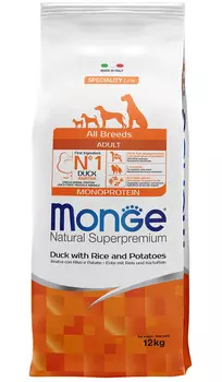 Monge Speciality Dog для взрослых собак всех пород с уткой, рисом и картофелем (12 + 12 кг)