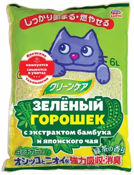 Наполнитель комкующийся Premium Pet Japan Зеленый горошек кукурузный с экстрактом бамбука и японского чая для туалета кошек (7 л)