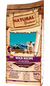 Natural Greatness Wild Recipe беззерновой для собак и щенков всех пород с уткой, индейкой и кроликом (2 кг)