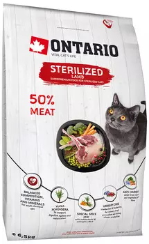 Ontario Cat Adult Sterilised Lamb для взрослых кастрированных котов и стерилизованных кошек с ягненком (2 кг)