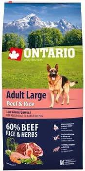 Ontario Dog Adult Large Beef &amp; Rice низкозерновой для взрослых собак крупных пород с говядиной и рисом (12 кг)