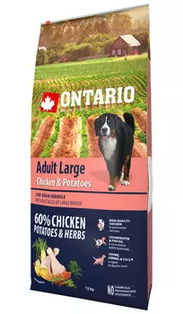 Ontario Dog Adult Large Chicken &amp; Potatoes низкозерновой для взрослых собак крупных пород с курицей и картофелем (12 кг)