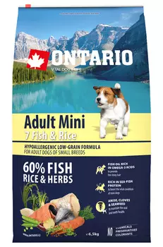 Ontario Dog Adult Mini 7 Fish &amp; Rice низкозерновой для взрослых собак маленьких пород с 7 видами рыб и рисом (2,25 кг)