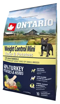 Ontario Dog Adult Mini Weight Control Turkey &amp; Potatoes низкозерновой диетический для взрослых собак маленьких пород с индейкой и картофелем (2,25 кг)