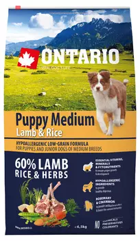 Ontario Puppy Medium Lamb &amp; Rice низкозерновой для щенков средних пород с ягненком и рисом (6,5 кг)