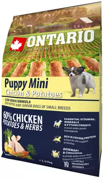 Ontario Puppy Mini Chicken &amp; Potatoes низкозерновой для щенков маленьких пород с курицей и картофелем (2,25 кг)