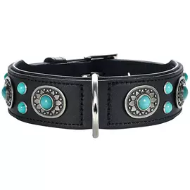 Ошейник для собак Hunter Sioux 55 кожа черный с имитацией бирюзы 39 мм 41 – 49 см (1 шт)