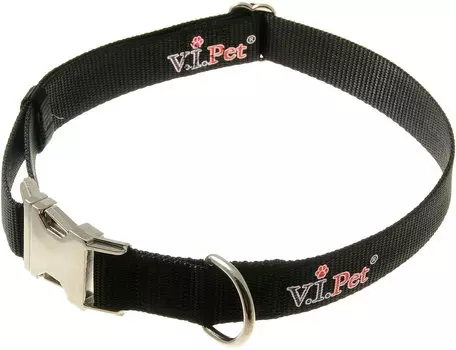 Ошейник для собак регулируемый черный нейлон/металл 42 – 70 см/25 мм V.I.Pet (1 шт)