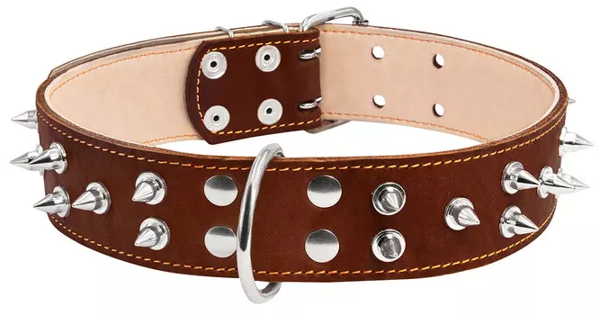 Ошейник кожаный для собак двойной с шипами коричневый 45 мм 56 – 68 см Collar (1 шт)