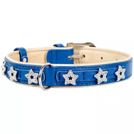 Ошейник кожаный для собак двойной с украшением звездочка синий 15 мм 27 – 36 см Collar Brilliance (1 шт)