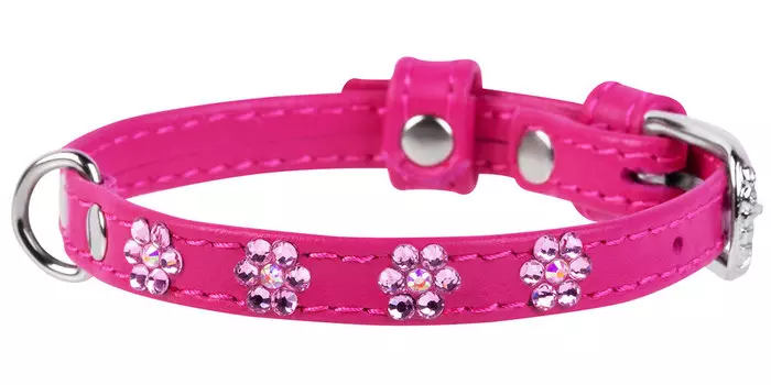 Ошейник кожаный для собак с клеевыми стразами Цветочек розовый 12 мм 21 - 29 см Collar WauDog Glamour (1 шт)