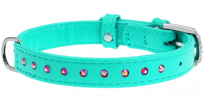 Ошейник кожаный для собак с клеевыми стразами ментол 12 мм 21 - 29 см Collar WauDog Glamour (1 шт)