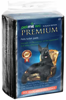 Пеленки впитывающие для животных с суперабсорбентом черные Petmil 60 х 90 см 8 шт (1 шт)