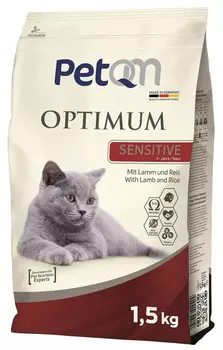 Petqm Optimum Cat Adult Sensitive Lamb &amp; Rice для взрослых кошек с чувствительным пищеварением с ягненком и рисом (1,5 кг)