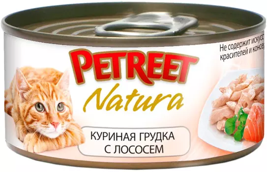 Petreet Natura для взрослых кошек с куриной грудкой и лососем (70 гр х 12 шт)
