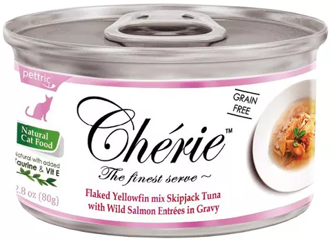 Pettric Cherie Adult Cat Grain Free Tuna &amp; Salmon беззерновые для взрослых кошек с тунцом и лососем в подливе (80 гр х 24 шт)