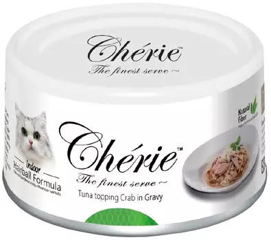 Pettric Cherie Adult Cat Hairball Control Tuna &amp; Crab для взрослых кошек для вывода шерсти с тунцом и крабом в подливе (80 гр х 24 шт)
